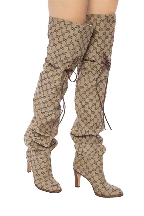 women's knee-high boot with gucci print|Gucci thigh high boots sale.